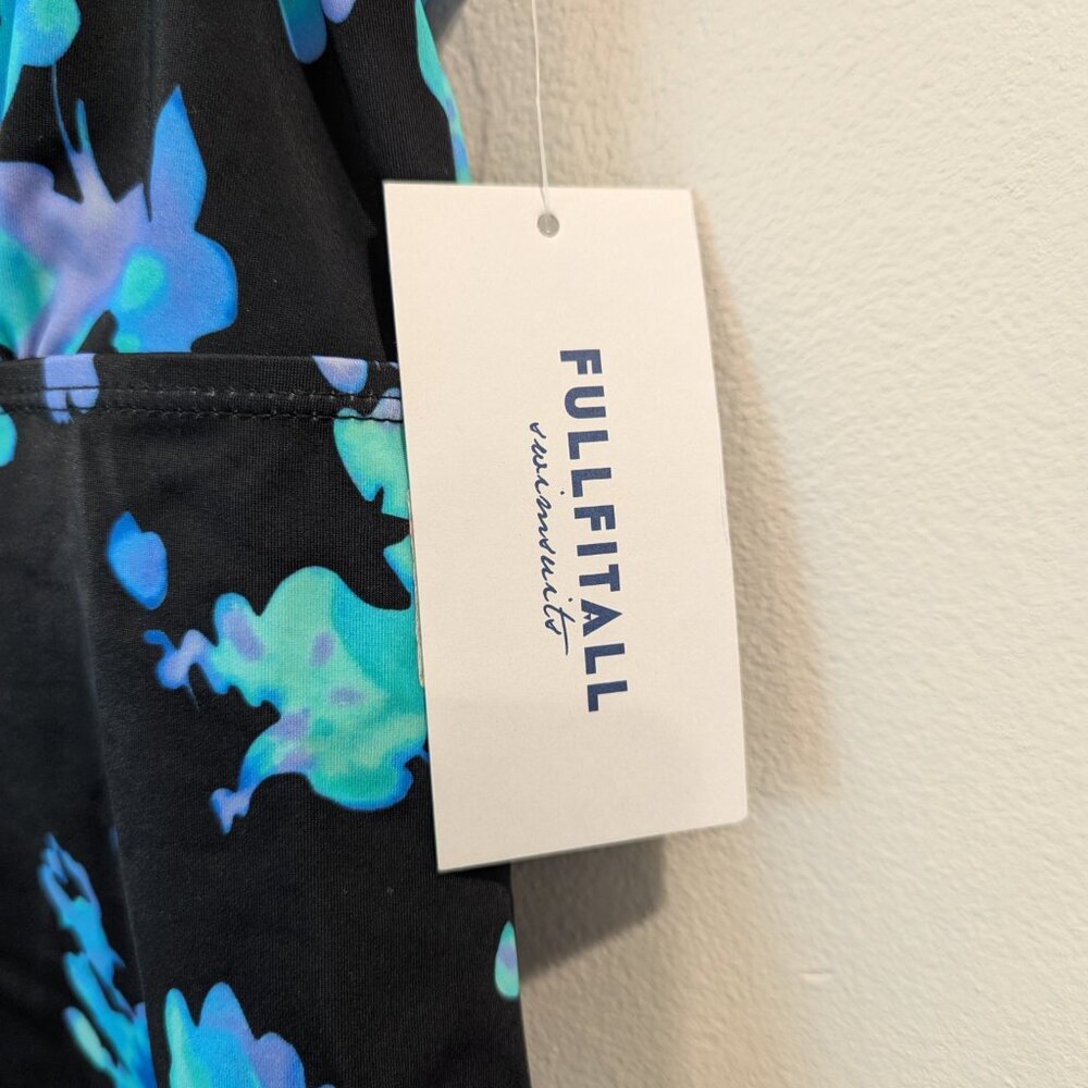 FULLFITALL Nwt Flared Tankini 16 Blue Poppies / Black Flattering Relaxed Fit - Picture 9 of 11